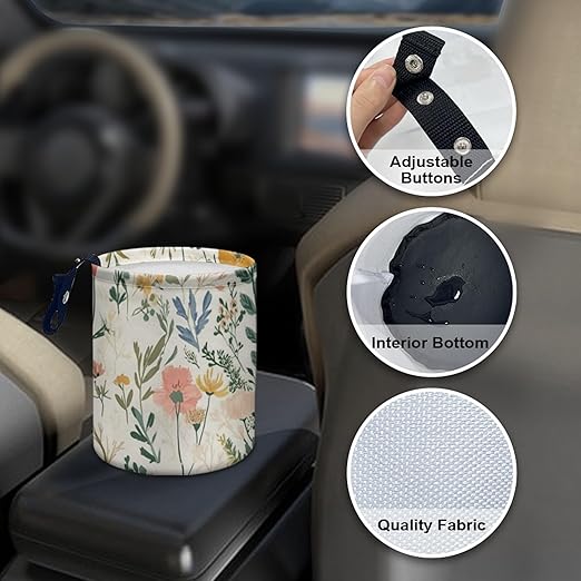 Car Trash Can with Hanging for Back Seat, Car Accessories for Women Men Automotive Garbage Cans Vehicle Trash Can for Truck SUVBoho Floral
