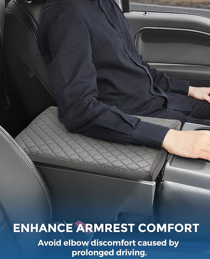 ISSYAUTO Center Console Cover Compatible with 2015-2025 F150, 2017-2025 F250 F350 F450 with 40/20/40 Jump Seat, Leather Armrest Cover Center Console Cushion, Gray (Jump Seat Only)