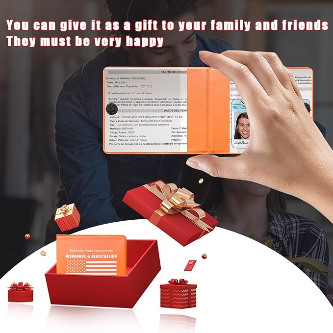 Ziciner Car Registration Insurance Holder, 2Pack Essential Auto Card Document Glove Box Organizer with Touch Fastener, Vehicle Interior Accessories Perfect for Most Car, Truck, SUV (Orange/White Flag)