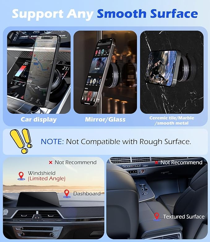 2025 Upgraded Vacuum Magnetic Phone Holder Stand,Strong Magnetic Car Phone Holder for MagSafe,for Magsafe Car Mount,Adjustable Swivel Lock, for Your Car/Gym/Mirror(Black)