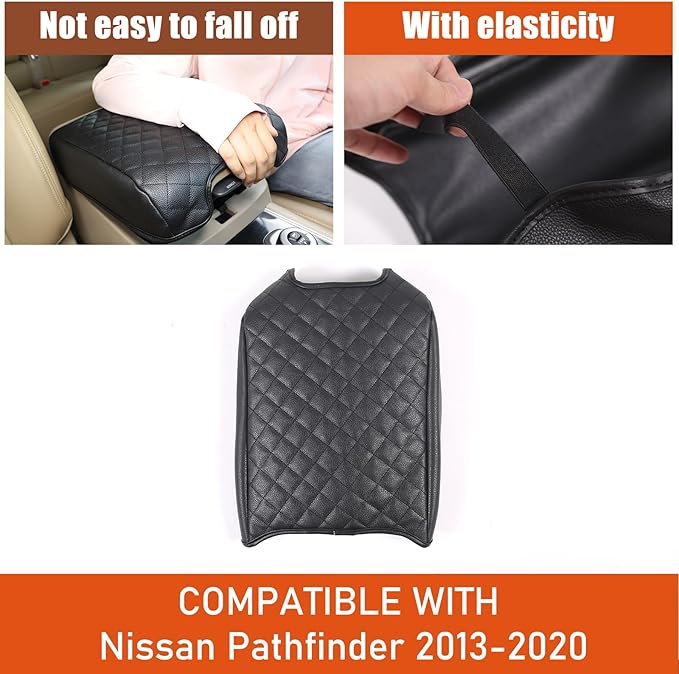 Center Console Armrest Cover Compatible with Nissan Pathfinder 2013-2020/ Infiniti QX60 JX35, Car Armrest Seat Box Cover Protector, Center Console Armrest Cushion Cover Accessories (leather)
