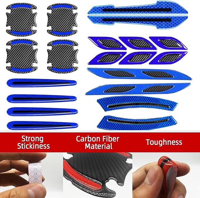 16 Piece Reflective Car Sticker Set Mirror Warning Sticker Car Door Handle Protector Reflective Self-Adhesive and Scratch Free Paint Protective Film (Blue)