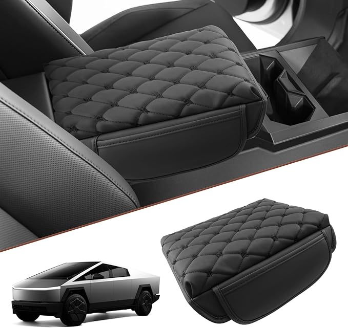 SKTU 2024 2025 2026 Cybertruck Accessories Center Console Cover for 2024 2025 2026 Tesla Cybertruck Armrest Cover Cybertruck Accessories Cybertruck Center Console Cushion (Argyle&Black Dots w/Pockets)