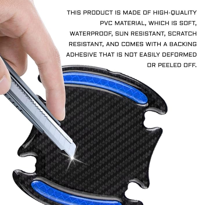 8PCS Car Door Handle Scratch Protectors, 3D Carbon Fiber Door Handle Bowl Cover Guards for Vehicles, Reflective Automotive Doors Handles Cup Accessories Paint Protective Film Sticker (Blue)