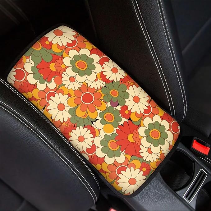 Mintutlipy Daisy Flower Anti-Scratch Car Armrest Cushion Protector Soft Car Armrest Seat Box Cover Car Interior Accessories for Women Men