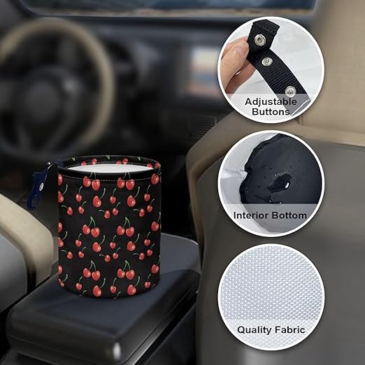 Brosoneto Red Cherry Car Trash Can - Cute，Portable,Collapsible Back Seat, Front Console, Floor, or Hanging Headrest Waste Basket Car Garbage Bag