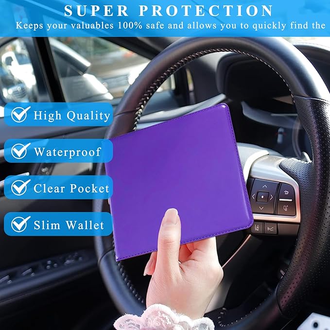 Kewucn 4 PCS Car Registration Insurance Holder, Essential Auto Card Glove Box Organizer, Vehicle Interior Accessories Perfect for Most Car, Truck, SUV (10.55''×4.8'', Purple)