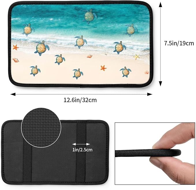 DORKEIXIA Ocean Kawaii Cute Turtle Crawling On The Beach Auto Center Console Armrest Pad Universal Car Center Console Cover Seat Box Cover for Sedan, Van, SUV, Truck Car Accessorie