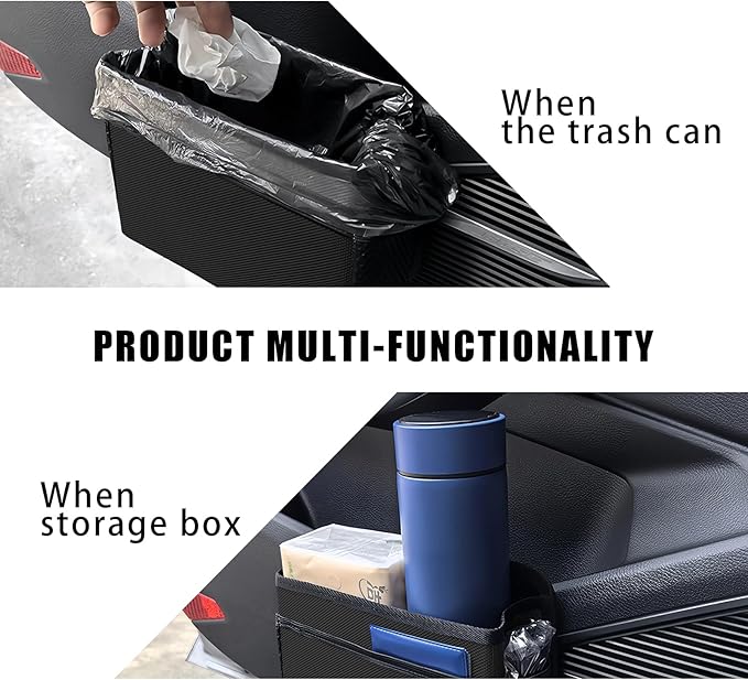 Car Trash Can, Foldable Mini Car Trash Can with 1 Roll Garbage Bag, Hanging Vehicle Garbage Organizer Holder, Automotive Interior Accessories Waterproof Storage Box (Black)