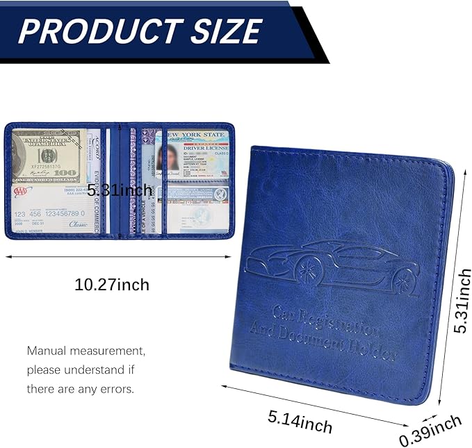Car Registration and Insurance Holder, Vehicle Glove Box Car Organizer with Magnetic Closure for Documents, Cards, License Car Organization, 1-Pack Dark Blue