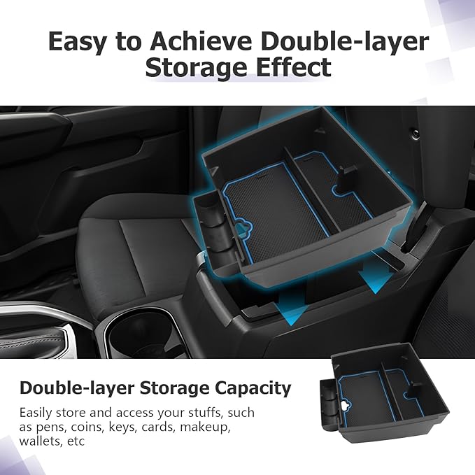 LUWU Center Console Organizer for 2023 2024 2025 2026 Colorado & GMC Canyon Accessories Armrest Console Storage Box Glove Organizer Tray ABS Material for Canyon Interior Accessories (Blue)