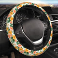 Pastel Peach Yellow Flowers Steering Wheel Cover for Women Men Girls, Accessories Decor Thickened Anti-Slip Auto Steering Wheel Covers Protector Universal Fit 15 Inch for Cars, Truck, SUV