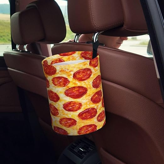 Funny Pizza Car Trash Can Garbage Cans Foldable,Cute Hanging Car Organizer and Storage Bag Leak Proof, Auto Back Seat Trash Bin Universal for Truck, SUV, Outdoor Travel