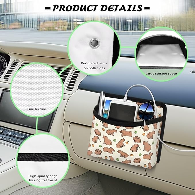 Capybara Car Organizer Storage Between Seats Front Back Seat Storage Pocket for Car Universal Auto Console Door Window Storage Bag for Interior Organizer Holder for Phone Sunglasses