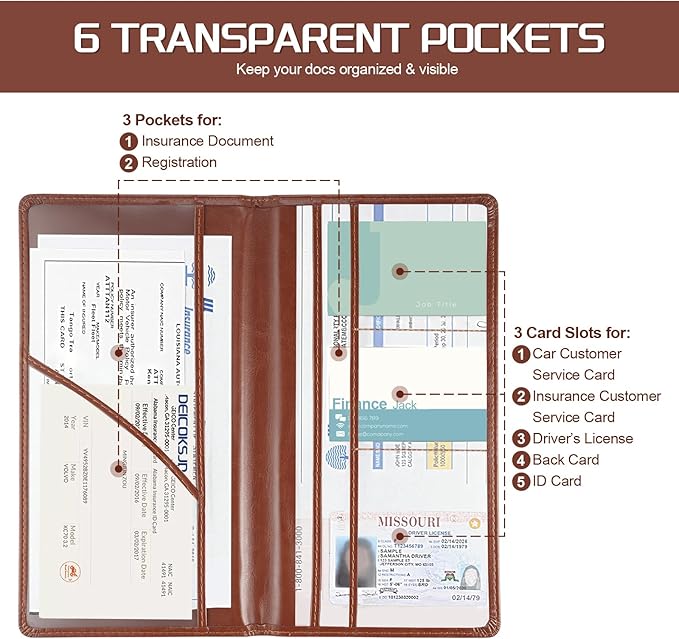 JUSTTOP 1Pack Car Registration and Insurance Holder,Car Document Holder for Cards License with Magnetic Shut,Vehicle Glove Box Car Organizer for Documents, Cards, License(Brown)