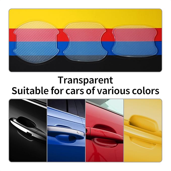 DriveAlly 4Pcs Silicone 3D Carbon Fiber Texture Car Door Handle Cup Protectors Paint Scratch Protector Sticker Vehicle Exterior Accessories Sticker 1.5mm Thick Scratch Guard Sticker Semi-Transparent M