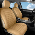 crossmiles Faux Leather Car Seat Covers Full Set, Foam Seat Cover for Car, Universal Car Seat Protector with Waterproof and Breath Fit for Cars, Trucks, SUV, Vans (Beige-Striped)
