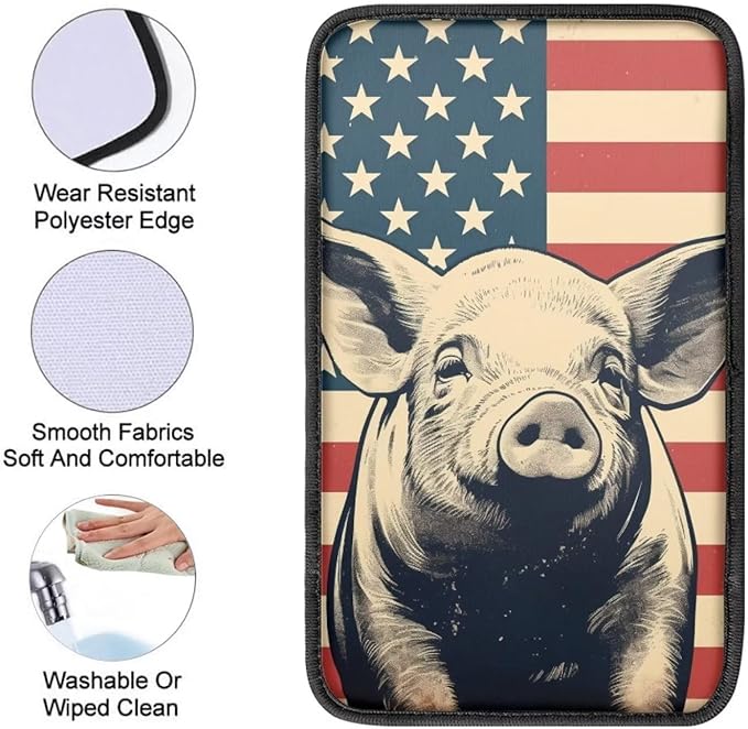 Car Center Console Pad, Universal Waterproof Car Armrest Seat Box Cover, Car Interior Accessories for Most Vehicle SUV Truck Vintage American Flag Pig Car Armrest Pad