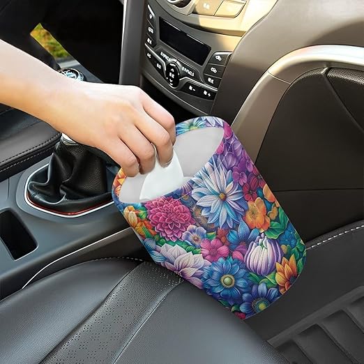 Brosoneto Hanging Portable Car Boho Flower Print Multipurpose Car Accessories Interior Universal Collapsible Back Seat, Front Console, Floor, or Hanging Headrest Waste Basket