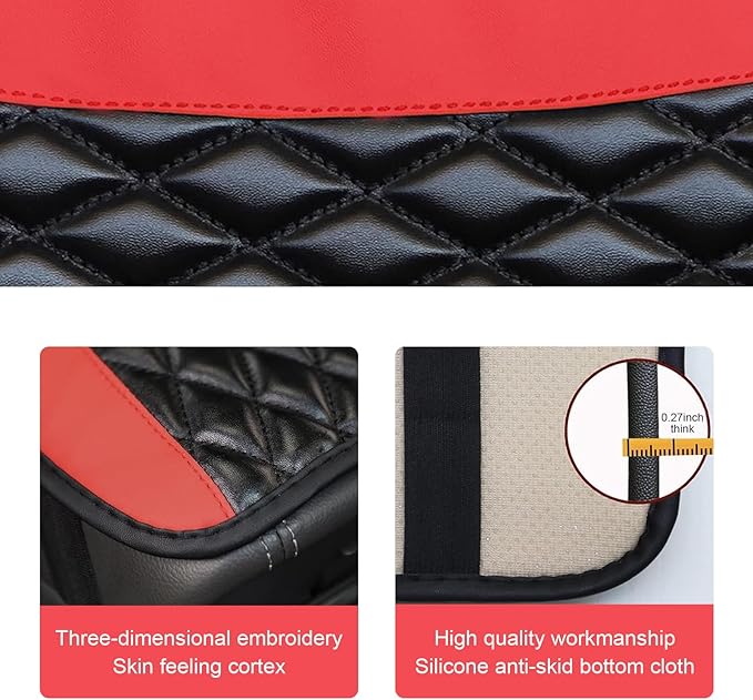Car Center Console Cover, Patchwork Leather Center Console Cushion Pad, Waterproof Dustproof Auto Armrest Seat Box Cover Protector, Comfortable Armrest Pad for Car, Sedan, SUV, Van (Red)