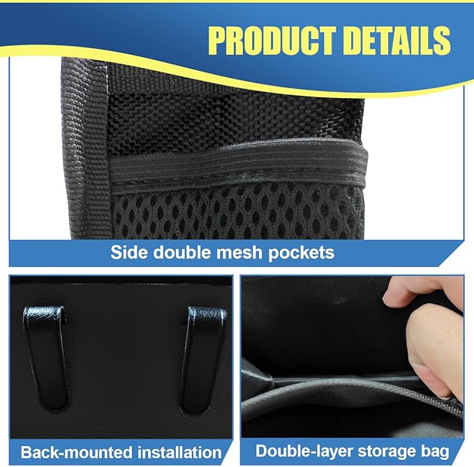 Car Trash Can, Mini Waterproof Hanging Auto Foldable Garbage Organizer Holder, Multi-Pocket Foldable Vehicle Interior Storage Bag Container Accessories for Cars, SUVs, Trucks (Black)