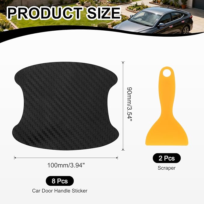 PATIKIL 3.54" x 3.94" Car Door Handle Sticker, 8Pcs Carbon Fiber Anti-Scratches Vehicle Door Cup Protector with Scraper Auto Door Handle Protective Film for Cars Trucks RV SUV, Light Black