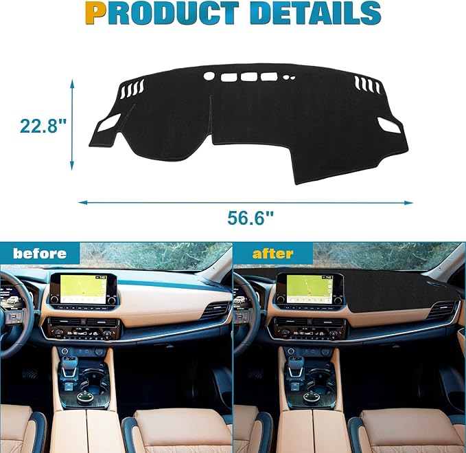 x xotic tech Center Console Dashboard Mat Pre-Cut Non-Slip Sunshield Sun Glare Protector Dash Carpet Pad Black Cover Compatible with Nissan Rogue 2021 2022 2023 2024 2025 2026