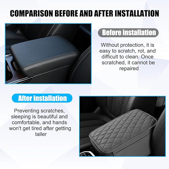 Car Center Console Cover, Leather Vehicle Armrest Cover Cushion with 2 Storage Bags, Automotive Interior Arm Rest Seat Box Pad Accessories, Universal for SUV Sedan Truck (Grey)