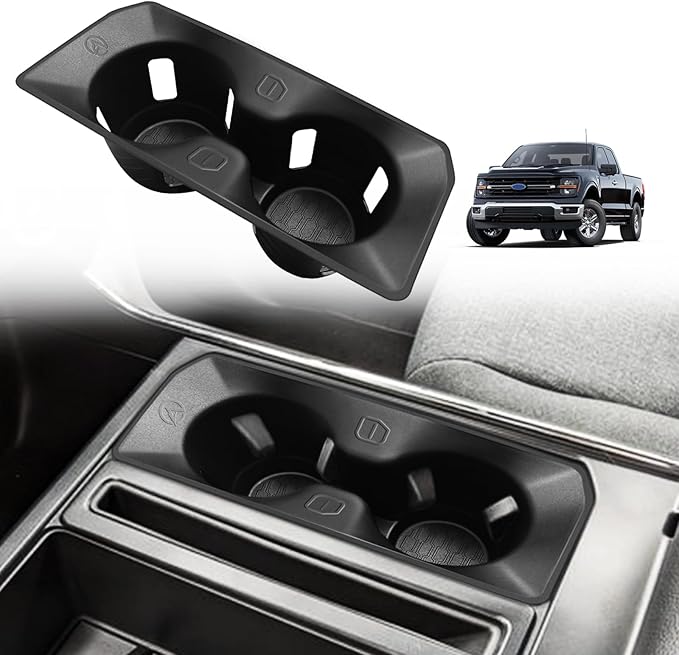 Muslogy Center Console Cup Holder Inserts Compatible with 2021-2024 2025 Ford F150 F-150 Accessories Middle Console Drink Holder Liner TPE Organizer Non-Slip Drink Stopper(Bucket Seat Only)