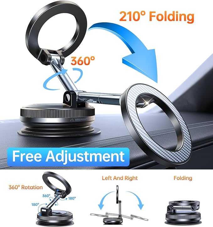 Coolpow【Newest Vacuum Magnetic Phone Holder for Car Phone Holder Mount【Movable Vacuum Suction】 Magsafe Car Mount Cell Phone Holders for Your Car Accessories Interior for Women Men for iPhone 17 16 15