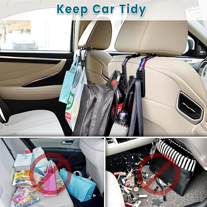 Heroway Purse Hook for Car, Adjustable Headrest Bag Seat Hooks Back, Car Accessories for Women, Coloured, 4 Pack