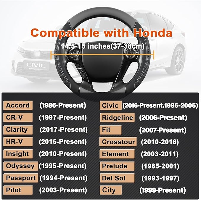 GIANT PANDA Microfiber Leather Steering Wheel Cover for Honda Accord,Civic,CR-V,HR-V,Pilot(Black+Gray-Standard Size)