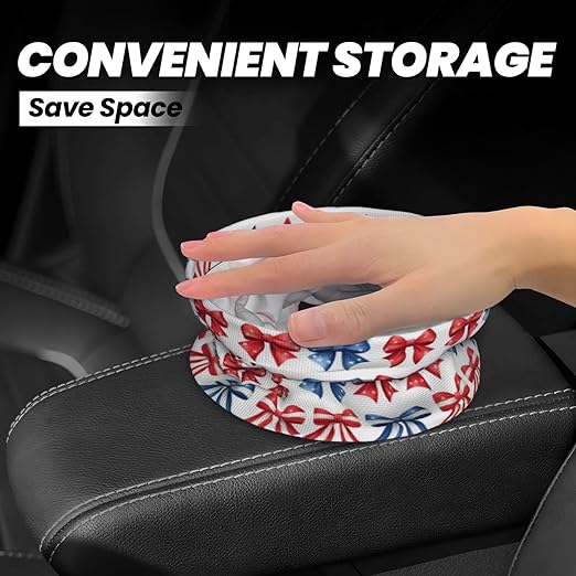 Red Blue Bow Car Trash Can Leak-Proof Waterproof Hanging Trash Bin Collapsible Garbage Can for Car Accessories Travelling Camping