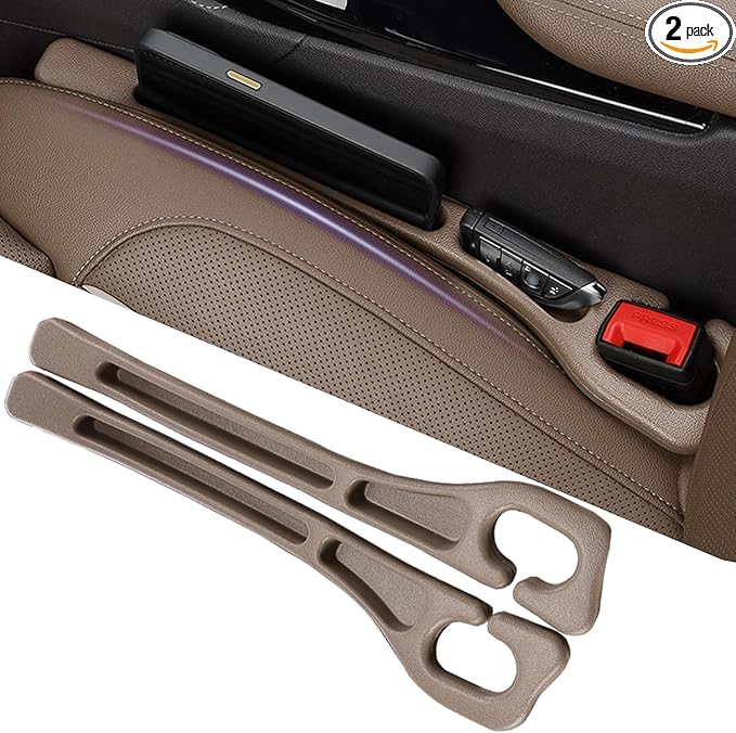 Car Seats Gap Filler Dual-Slot Car Seat Gap Organizer – with Belt Slot, Anti-Drop Gap Filler for Cars & SUVs – No More Lost Items, All Within Reach (2PCS) (Brown)
