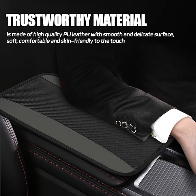 Hovom Car Center Console Cover, 12.72"×7.15" Leather Armrest Cover for Cars, Stylish Auto Armrest Cushion Pad, Anti-Scratch Vehicle Arm Rest Protector, Universal Interior Car Accessories (Gray)