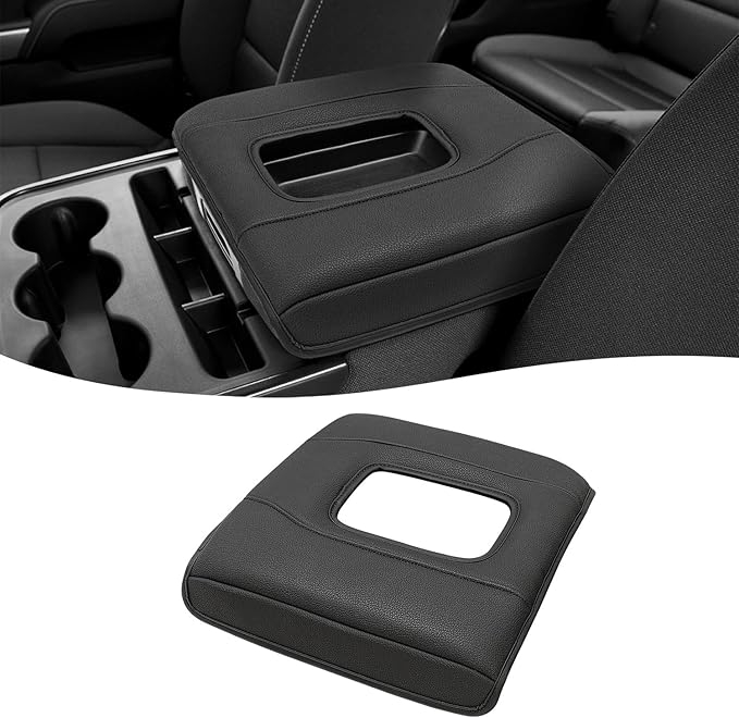 KBH Center Console Armrest Cover for 2014-2018 Chevy Silverado & GMC Sierra, 40/20/40 Jump Seat, Middle Console Lid Protector with Middle Cut, Anti-Scratch, Black