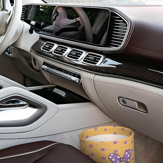 Cute Yellow Polka Dots Purple Bow Car Trash Can Garbage Cans Foldable,Small Hanging Car Organizer Storage Bag Leak Proof, Auto Back Seat Trash Bin Universal for Truck, SUV, Outdoor Travel