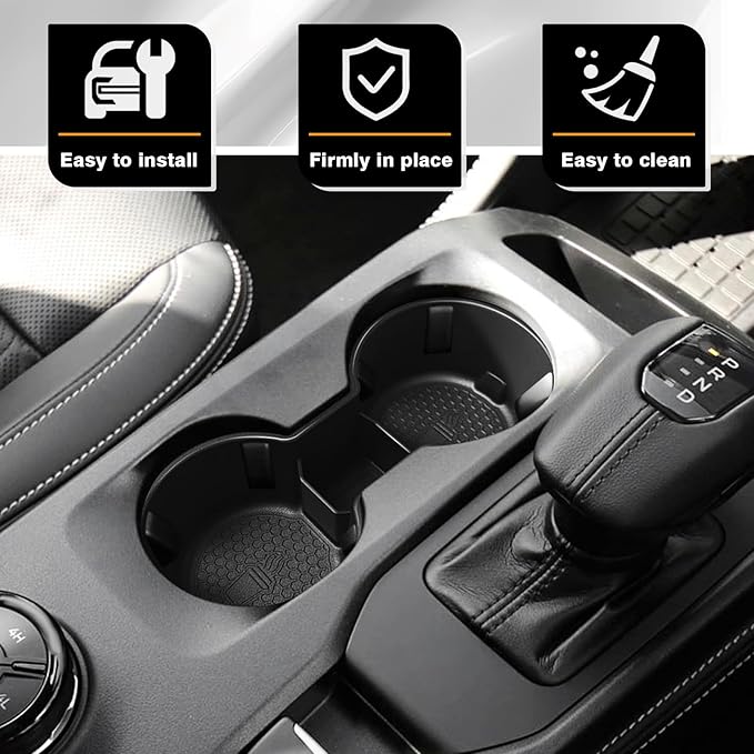 Muslogy Center Console Cup Holder Inserts Compatible with 2024 2025 Ford Ranger Accessories Middle Console Drink Holder Silicone Black Organizer Non-Slip Drink Stopper
