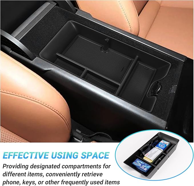 Sinminou Center Console Organizer Compatible with 2025-2026 Toyota Camry Accessories, Armrest Storage Box Glove Organizer Tray Secondary Insert Charging Zone Anti-Slip Mat with Sunglasses