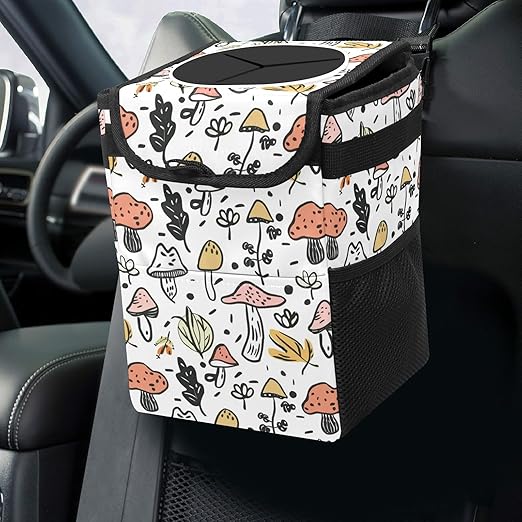 GVGHIDZ Car Trash Can – Multi-Purpose, Lightweight and Portable with Durable Water-Resistant Coating, No Installation Required, Practical and Ample Capacity, Variety of Colors.Mushroom
