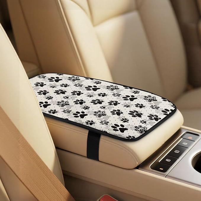 Qeluxign Paw Print Auto Seat Covers with Car Center Console Cover, Belt Cover PU Leather Breathable Full Set Bucket Seat Covers, Pack of 5, Universal Fit for Sedan,SUV