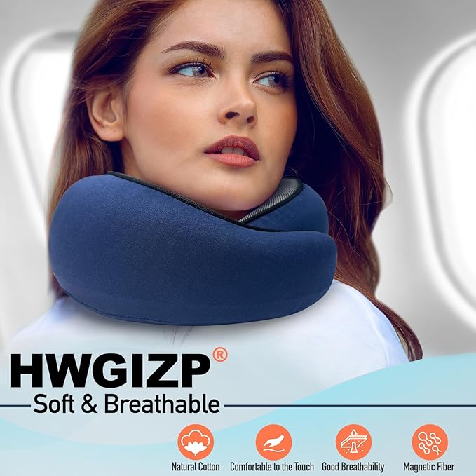 HWGIZP Travel Pillow | High-Density Memory Foam Pillow with 360° Surround Support. Ergonomically Designed. Ideal for Airplane Travel and Home Use.