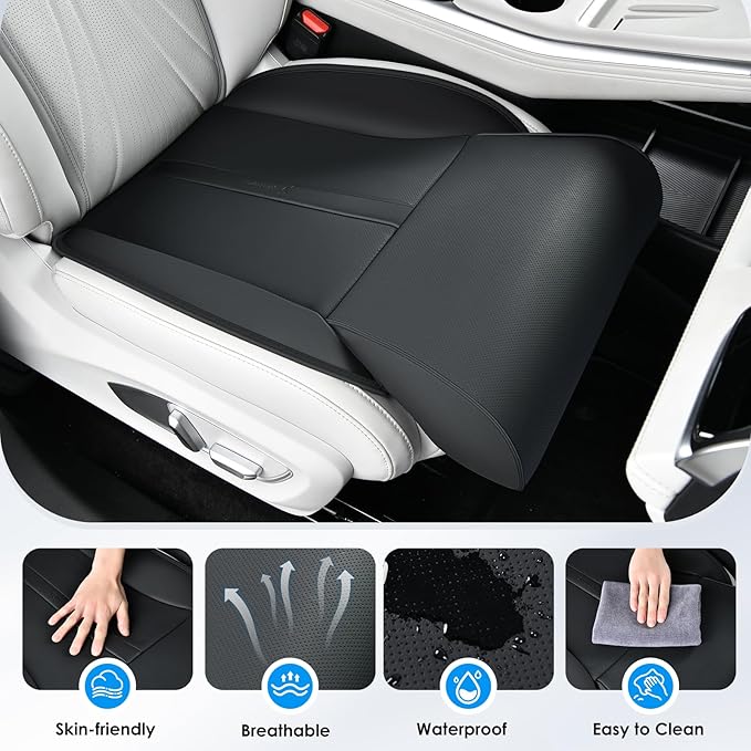 FLORICH Car Seat Extender Leg Support Cushion for Driver Seats Office Chair, Leather Widened seat Cushion for Long Drivers Universal Car Seat Cushion Legs Rest Pads-Black