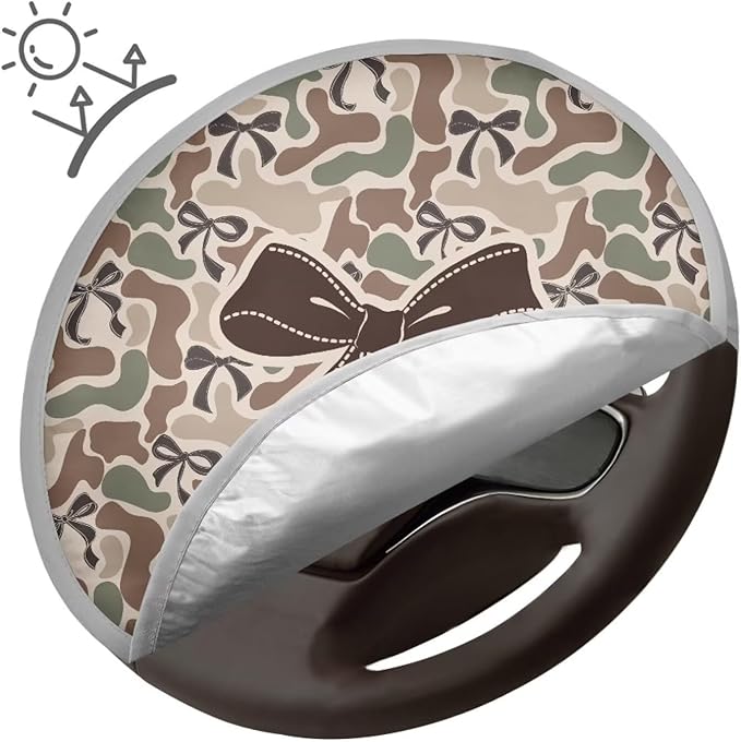 Camo Hunting Bow Steering Wheel Sun Shade Cover Foldable Steering Wheel Sunshade Washable Car Rudder Sunblock Cover 17 Inch Car Accessories Gift for Birthday