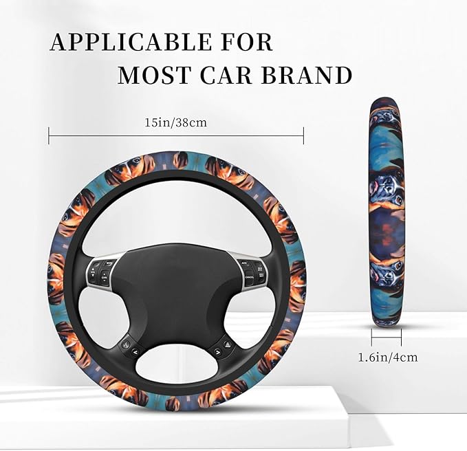 Animal Boxer Dog Portrait Neoprene Steering Wheel Covers Women Men Car Accessories, Universal 15 Inch Fit Auto, Suvs, Truck