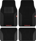 Rubbermaid Car Mats, Carpeted Floor Car Mat with Faux Leather & Built-in Heel Pad, Two-Tone Car Rug Floor Mats, Stylish Carpeted Floor Mats for Cars, Trucks & SUVs Black Color