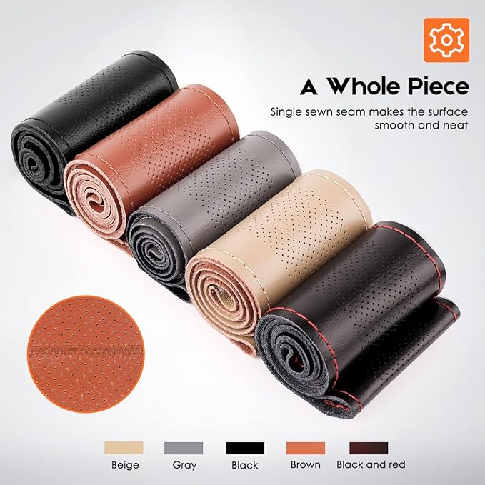 BELINOUS Leather Car Steering Wheel Cover, Stitch On Wrap (Size M4, Gray)