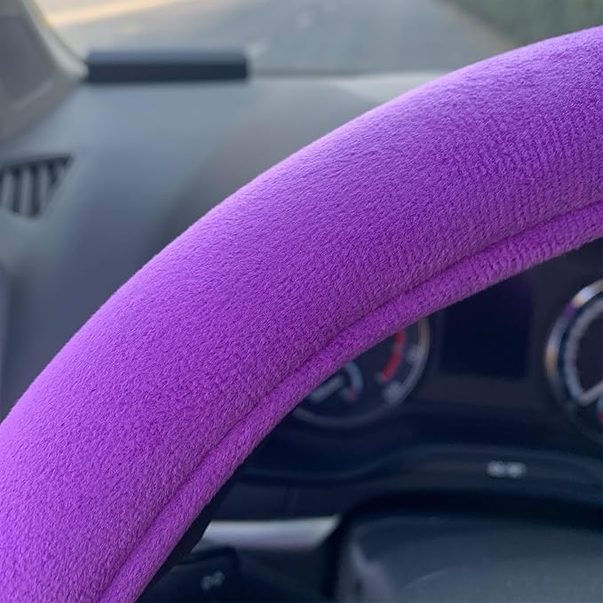 Fluffy Steering Wheel Cover, Short Plush Auto Accessories for Women with Inner Ring Universal 15 Inch (Purple)