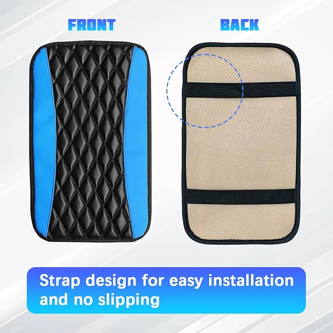 Car Center Console Cover, Comfortable PU Leather Vehicle Armrest Storage Box Cushion Pad, Anti-Scratch Automotive Interior Arm Rest Cover Protector, Universal for Truck SUV Sedan (Blue)