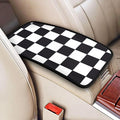 THOEWONG Black White Race Checkered Flag Calibration Chess Grid Auto Center Console Cover Pad Car Armrest Seat Box Cover Cushion Universal for Most Vehicle SUV Truck Car Accessories Decor
